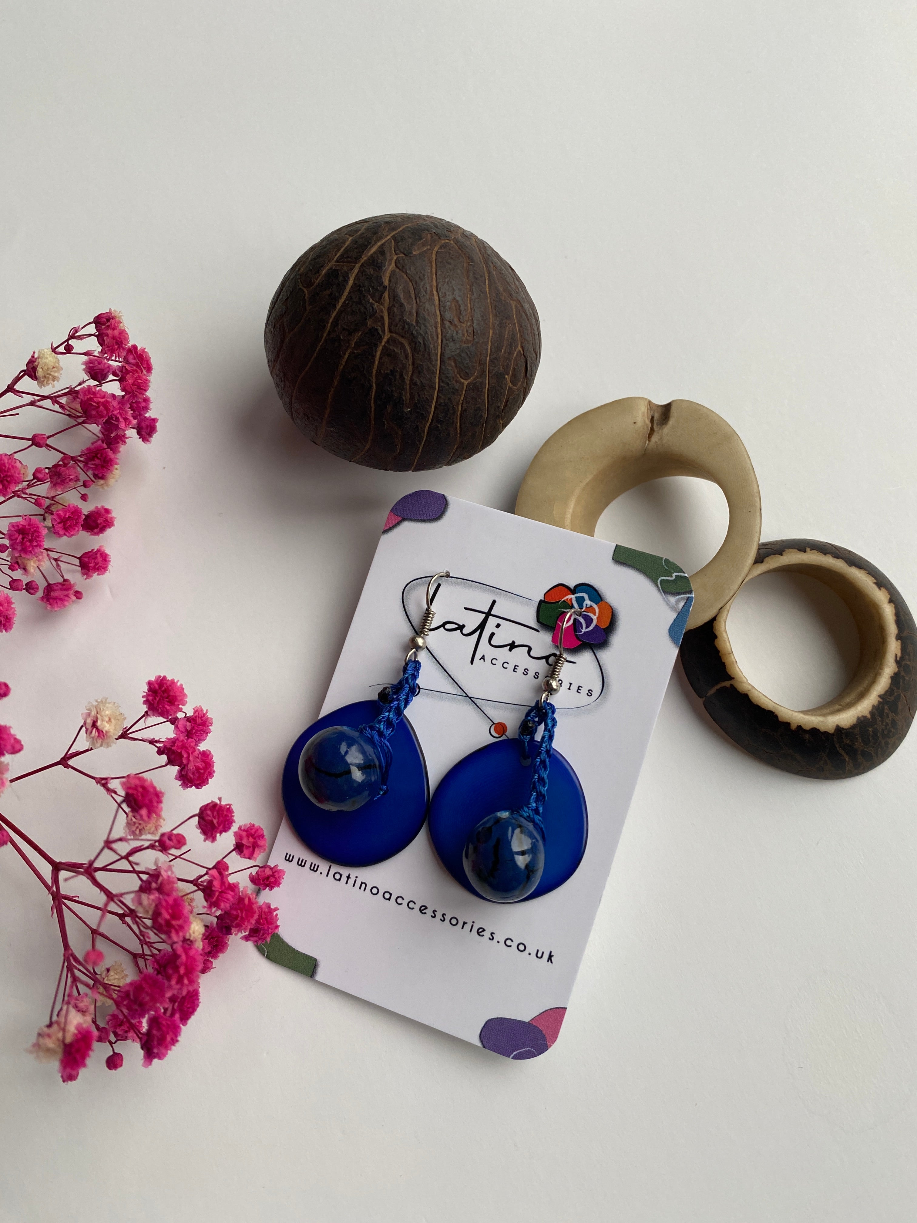Blue Chunky Tagua Earrings